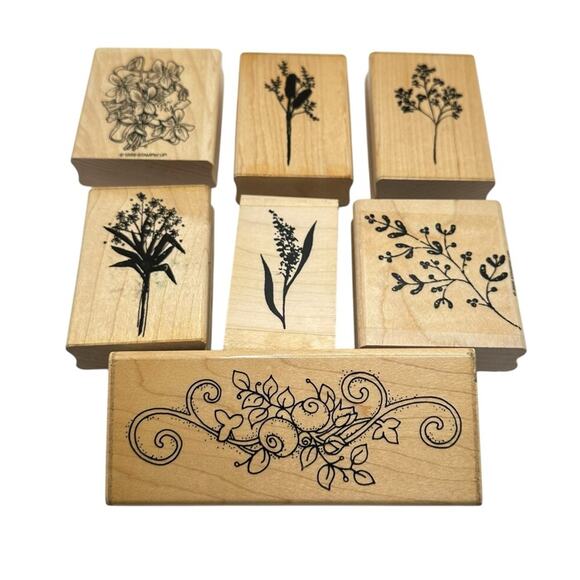 Floral Rubber Stamps 7 Pc Medium Scrapbooking Crafting Teacher School - Picture 1 of 6